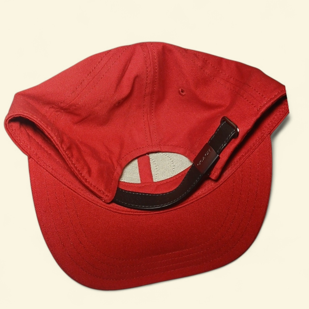 Coach Red Baseball Cap With Adjustable Leather Strap And Leather C Unisex OSFM - Picture 4 of 7